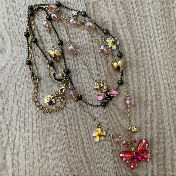 Betsey Johnson vintage y2k butterfly rhinestone multi chain necklace - Picture 2 of 8